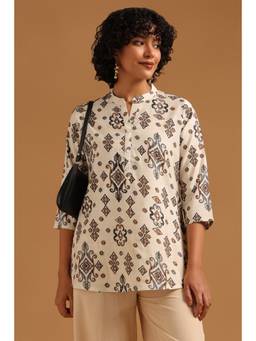 Soch - Off White Viscose Blend Ethnic Motifs Printed Tunic