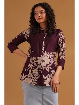 Soch - Wine Viscose Blend Botanical Printed Tunic