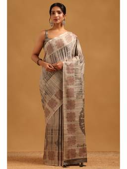 Soch - Beige Tussar Warli Handloom saree With Blouse Piece