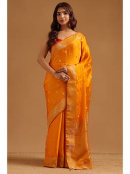 Soch - Yellow Satin Handloom Zari Woven saree With Blouse Piece