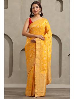 Soch - Yellow Crepe Handloom Zari Woven saree With Blouse Piece
