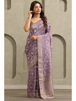 Soch - Lavender Crepe Handloom Zari Woven saree With Blouse Piece