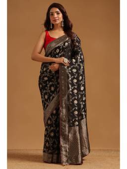 Soch - Black Crepe Handloom Zari Woven saree With Blouse Piece