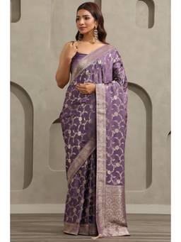 Soch - Lavender Crepe Handloom Zari Woven saree With Blouse Piece