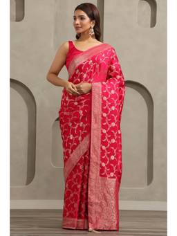 Soch - Fuchsia CrepeHandloom Zari Woven saree With Blouse Piece