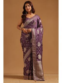 Soch - Lavender Satin Ethnic Handloom Zari Woven saree With Blouse Piece