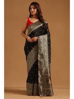 Soch - Black Crepe Ethnic Handloom Zari Woven saree With Blouse Piece