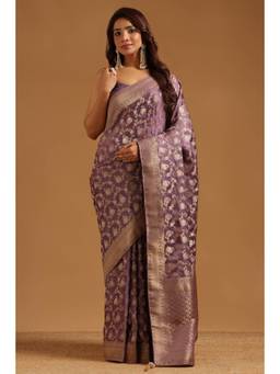 Soch - Lavender Satin Handloom Zari Woven saree With Blouse Piece