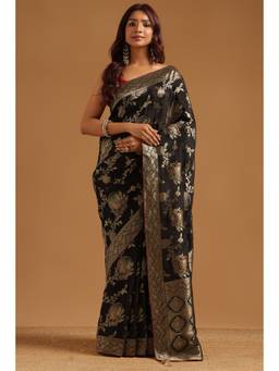 Soch - Black Satin Handloom Zari Woven saree With Blouse Piece