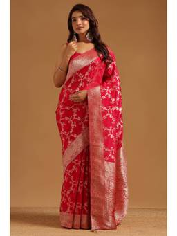 Soch - Magenta Crepe Handloom Zari Woven saree With Blouse Piece