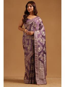 Soch - Lavender Satin Handloom Zari Woven saree With Blouse Piece