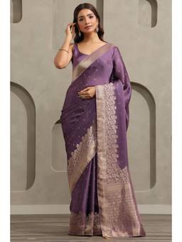 Soch - Lavender Satin Zari Woven saree With Blouse Piece