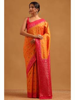 Soch - Mustard Silk Blend Ethnic Handloom Zari Woven saree With Blouse Piece