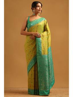Soch - Light Green Silk Blend Ethnic Handloom Zari Woven saree With Blouse Piece