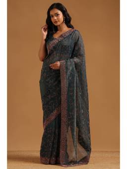 Soch - Green Fendy Chiffon Stone Embellished saree With Blouse Piece