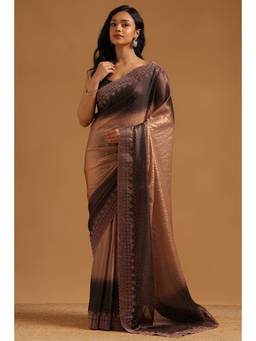 Soch - Charcoal Fendy Organza Ombre Stone Embellished saree With Blouse Piece