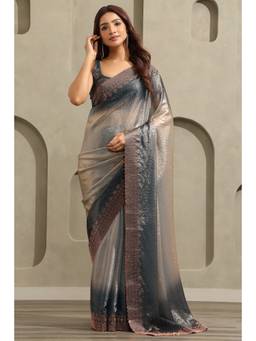 Soch - Blue Fendy Organza Ombre Stone Embellished saree With Blouse Piece