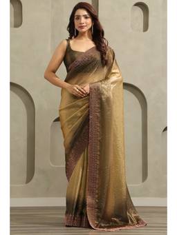 Soch - Olive Fendy Organza Ombre Stone Embellished saree With Blouse Piece