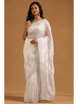 Soch - White Fendy Organza Stone Embellished saree With Blouse Piece