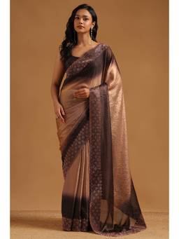 Soch - Brown Fendy Organza Ombre Stone Embellished saree With Blouse Piece