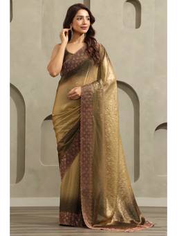 Soch - Olive Fendy Organza Ombre Stone Embellished saree With Blouse Piece