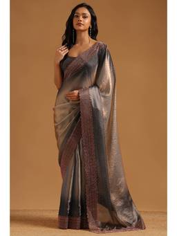 Soch - Beige Fendy Organza Ombre Stone Embellished saree With Blouse Piece