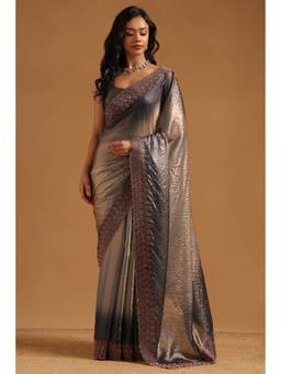Soch - Beige Fendy Organza Ombre Stone Embellished saree With Blouse Piece