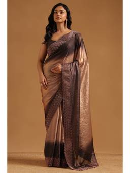 Soch - Brown Fendy Organza Ombre Stone Embellished saree With Blouse Piece
