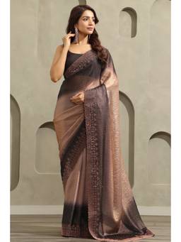 Soch - Brown Fendy Organza Ombre Stone Embellished saree With Blouse Piece