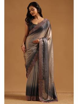 Soch - Beige Fendy Organza Ombre Stone Embellished saree With Blouse Piece