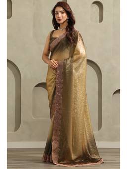 Soch - Olive Fendy Organza Ombre Stone Embellished saree With Blouse Piece