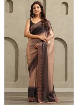 Soch - Brown Fendy Organza Ombre Stone Embellished saree With Blouse Piece