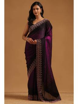 Soch - Purple Fendy Organza Ombre Stone Embellished saree With Blouse Piece