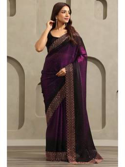 Soch - Purple Fendy Organza Ombre Stone Embellished saree With Blouse Piece