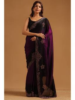 Soch - Purple Fendy Organza Ombre Stone Embellished saree With Blouse Piece