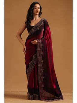 Soch - Wine Fendy Organza Stone Embellished saree With Blouse Piece