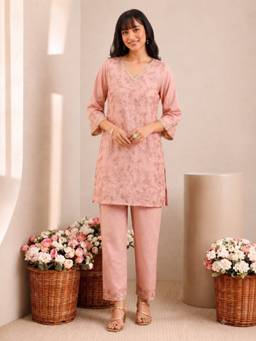 Autumnlane - Pink Tatva blush embroidery farshi Kurta With Pant