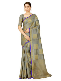 Mimosa - Grey Kanjivaram Style Art Silk Saree With Unstitched Blouse
