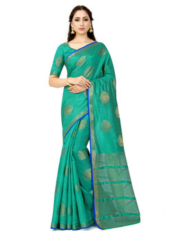 Mimosa - Teal Kanjivaram Style Art Silk Saree With Unstitched Blouse