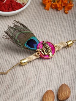 PANASH - Gold-Toned Shri Krishna Designer Rakhi With Roli Chawal
