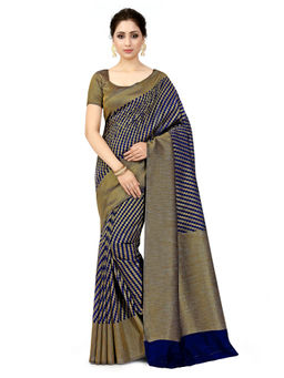 Mimosa - Navy Blue Patola Style Art Silk Saree With Unstitched Blouse