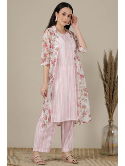 Aurelia - Pink Kurta Floral Printed Kota Gilet and Pants (Set of 3)