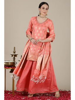 Aurelia - Blush Pink Kurta Lace Embellished Palazzo and Jacquard Dupatta (Set of 3)