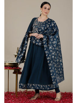 Aurelia - Teal Gota Patti Embroidered Anarkali Kurta Churidar and Jacquard Dupatta (Set of 3)