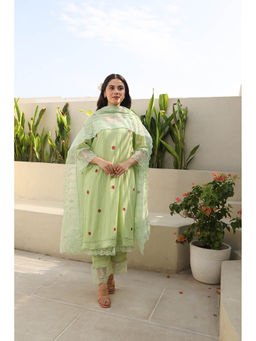 ASRUMO - Pista Cotton Gauze Kurta and Pants with Kota Doriya Dupatta (Set of 3)