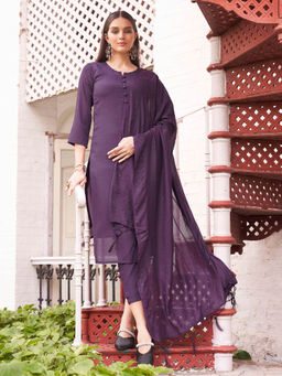Tikhi Imli - Purple Colour Poly Crepe Weaving Butti Work Kurta and Pants with Dupatta (Set of 3)