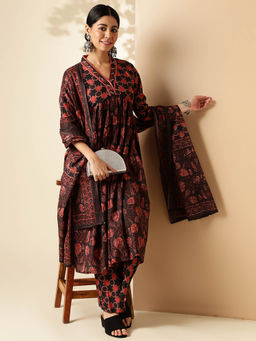 Vbuyz - Womens Floral Print with Sequence Work Kurta Palazzo and Dupatta (Set of 3)