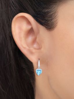 Zavya - Blue Heart Drop Rhodium Plated 925 Sterling Silver Earrings