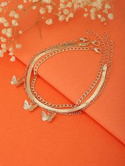 Carlton London - Set Of 3 Gold Plated with Butterfly Charm Anklet for Women