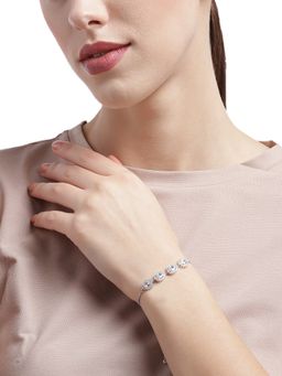 Carlton London - Women Rhodium-Plated Silver-Toned Cubic Zirconia Handcrafted Link Bracelet